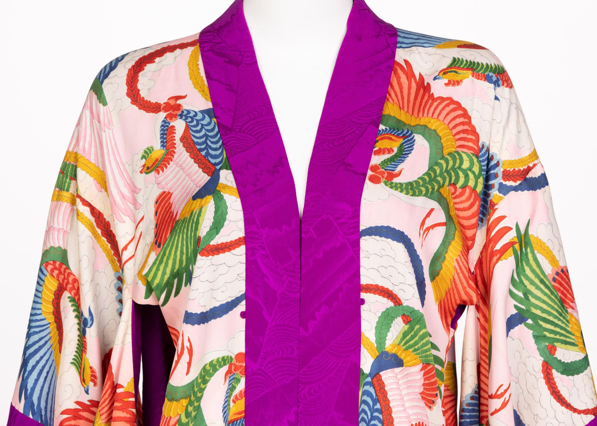 Vintage Japanese Magenta Silk Print Kimono Jacket For Sale 1