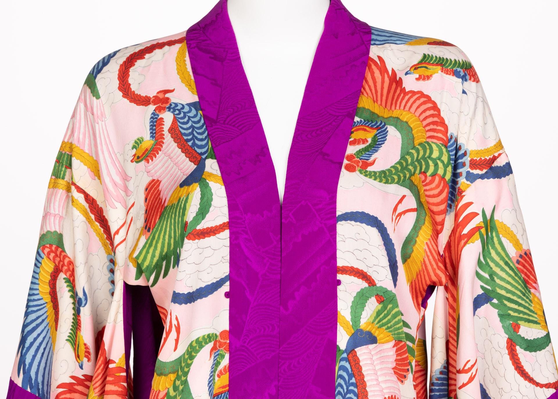 Japanischer Vintage-Kimono mit megantafarbigem Seidendruck im Angebot 4