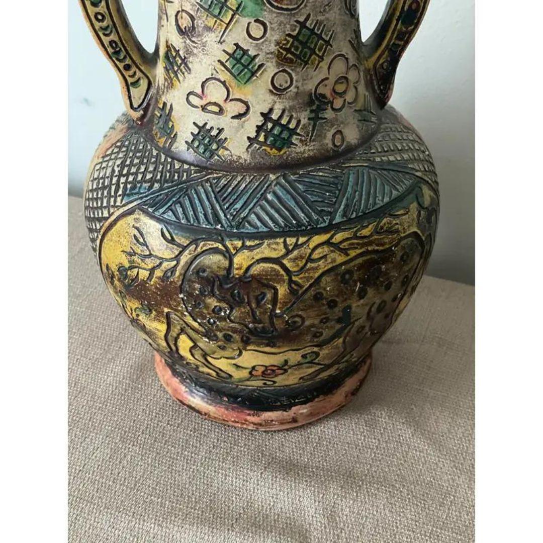 20ième siècle Vases à double poignée en poterie japonaise majolique de style persan - Lot de 2 en vente