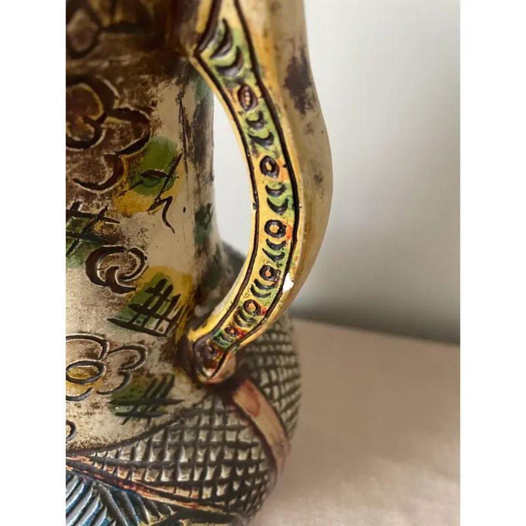 Vases à double poignée en poterie japonaise majolique de style persan - Lot de 2 en vente 1