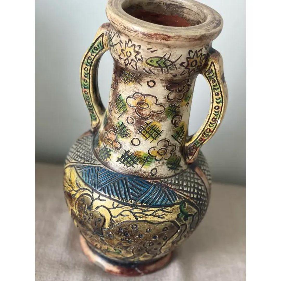 Vases à double poignée en poterie japonaise majolique de style persan - Lot de 2 en vente 2