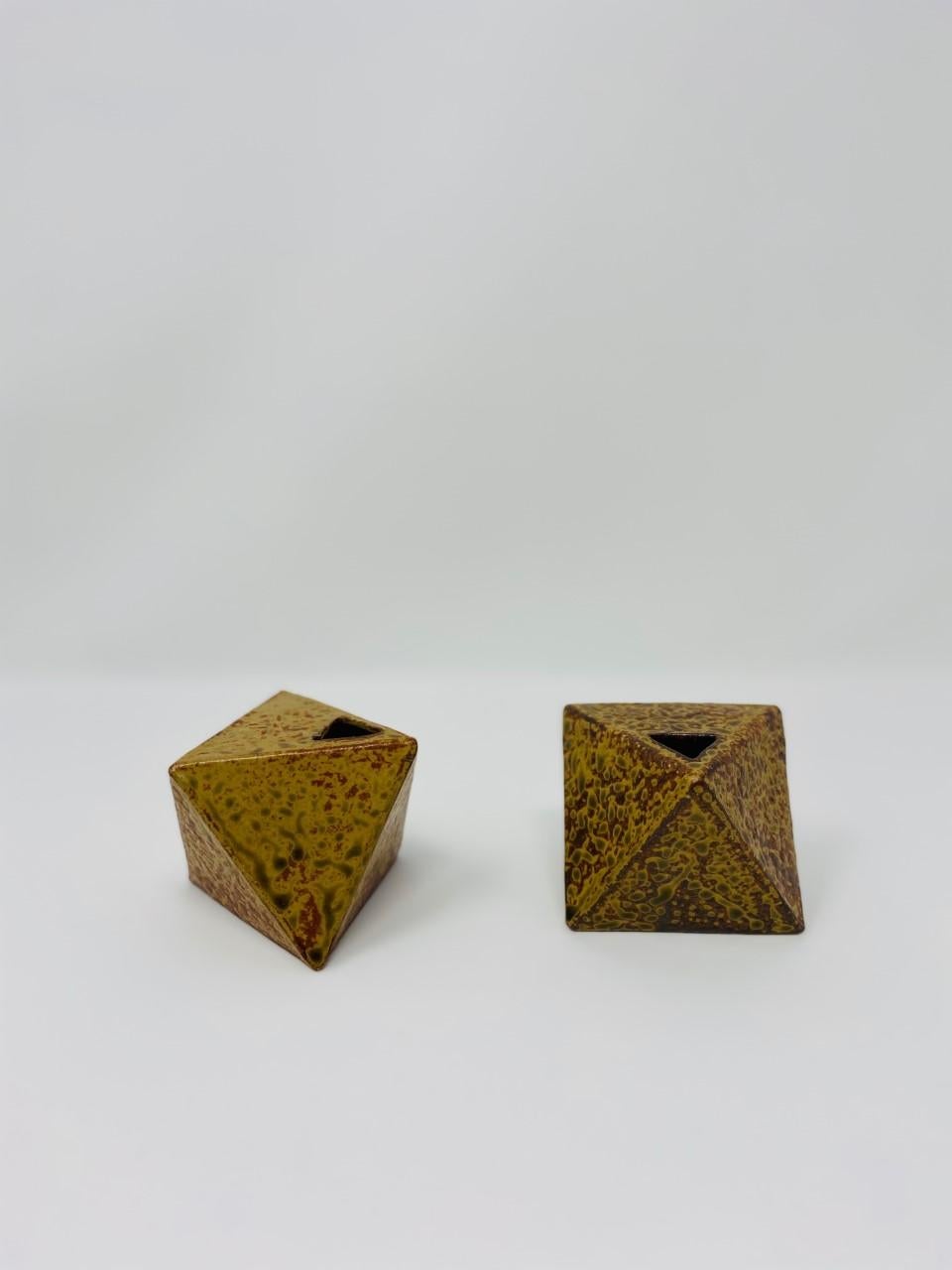 Mid-Century Modern Vintage Ikebana Japanese Midcentury Hexagon Ceramic Bud Vessels