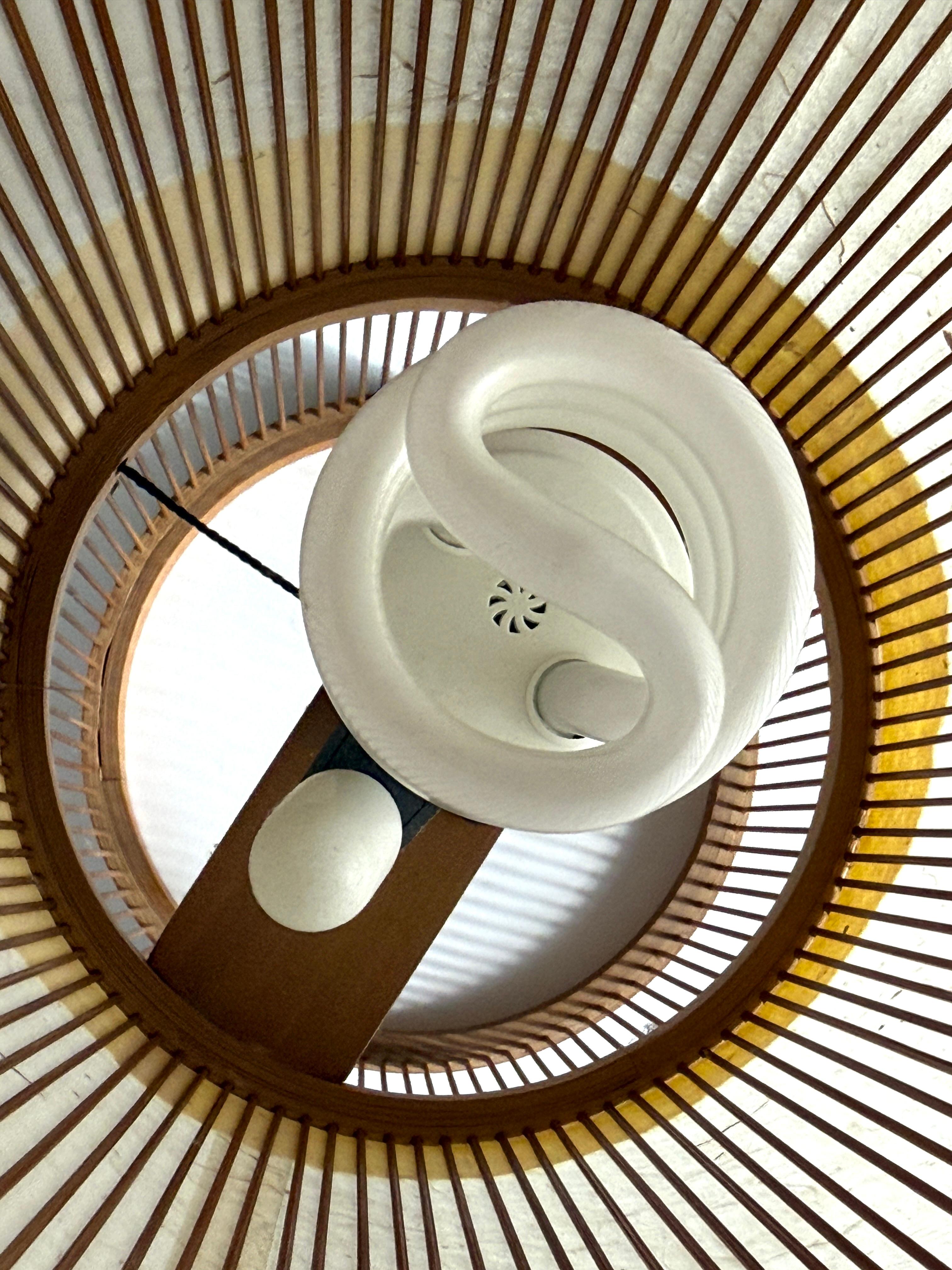 Vintage Japanese Modern Bamboo Washi Paper Lantern Table Lamp by Miyabi Andon For Sale 8