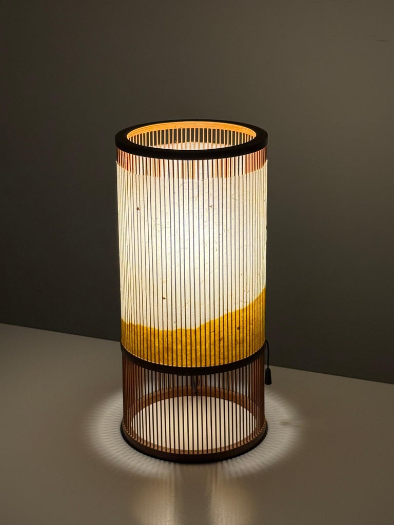 Vintage Japanese Modern Bamboo Washi Paper Lantern Table Lamp by