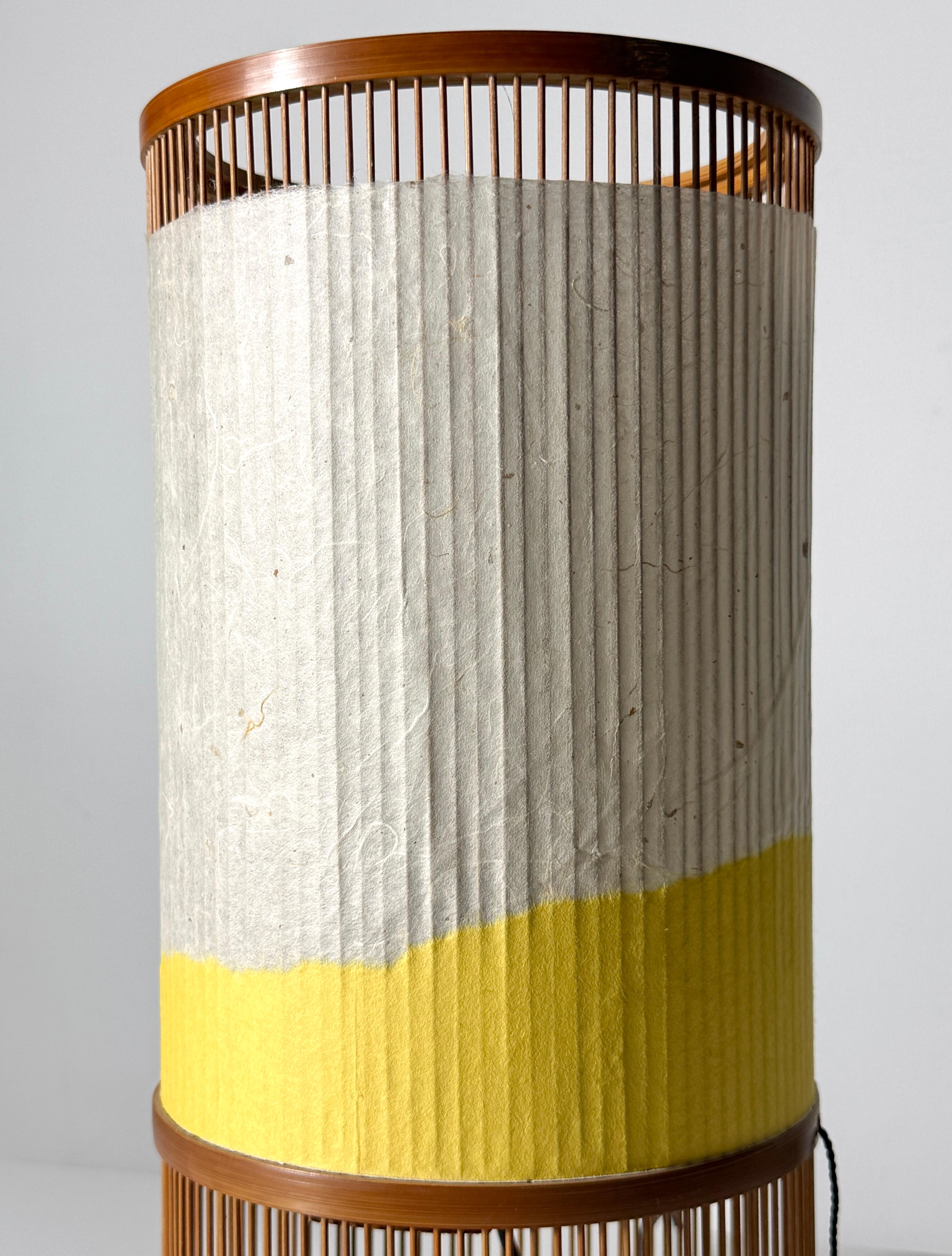 Vintage Japanese Modern Bamboo Washi Paper Lantern Table Lamp by Miyabi Andon In Good Condition For Sale In Troy, MI