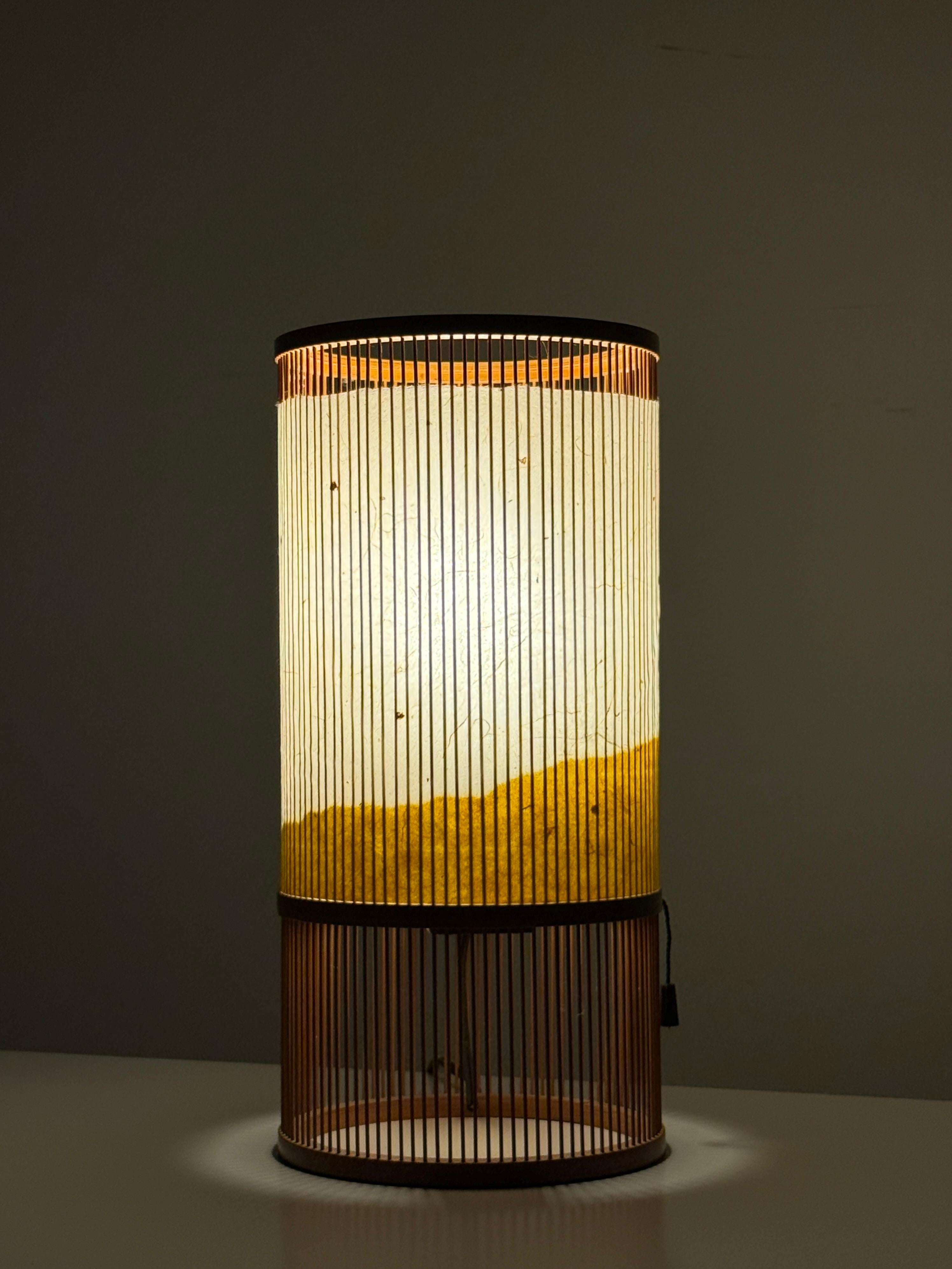 Late 20th Century Vintage Japanese Modern Bamboo Washi Paper Lantern Table Lamp by Miyabi Andon For Sale