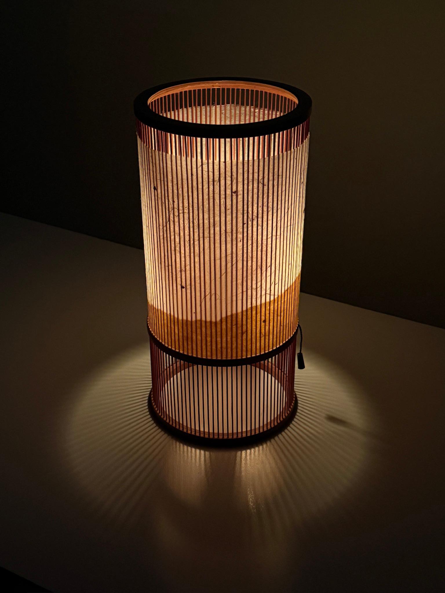 Vintage Japanese Modern Bamboo Washi Paper Lantern Table Lamp by Miyabi Andon For Sale 1