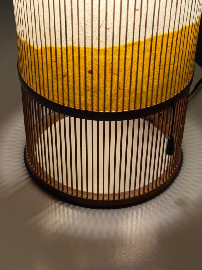 Vintage Japanese Modern Bamboo Washi Paper Lantern Table Lamp by