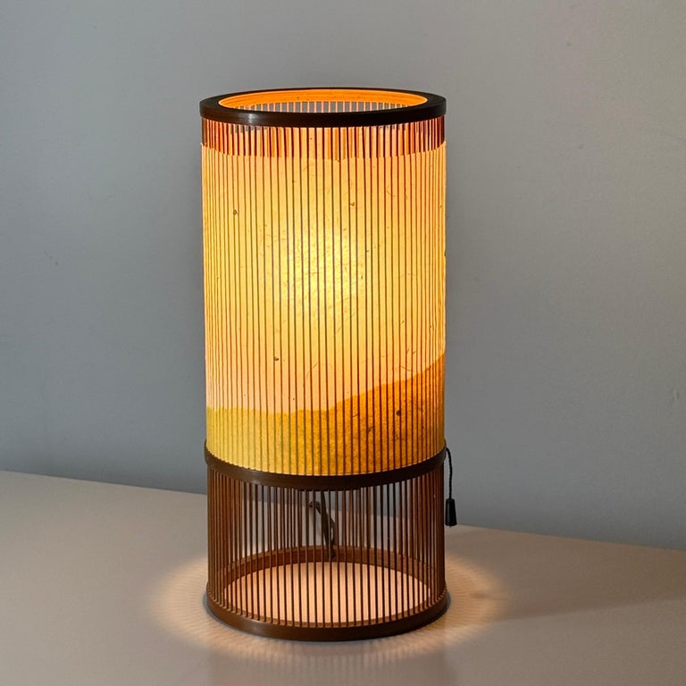 Vintage Japanese Modern Bamboo Washi Paper Lantern Table Lamp by