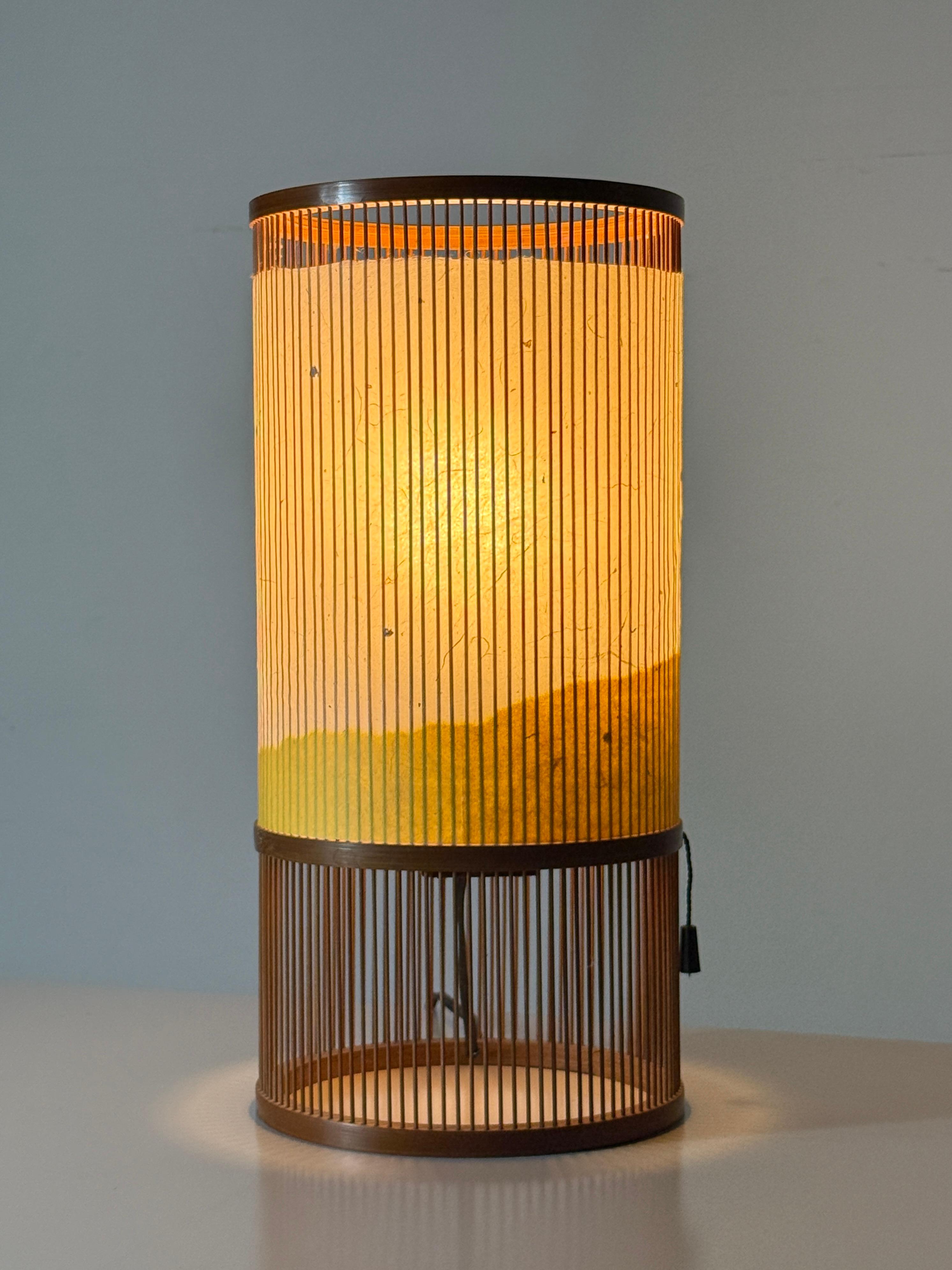 Vintage Japanese Modern Bamboo Washi Paper Lantern Table Lamp by Miyabi Andon For Sale 4