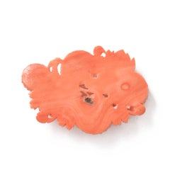 Vintage Japanese Momoiro Sango Carved Coral Plate, Chrysanthemum