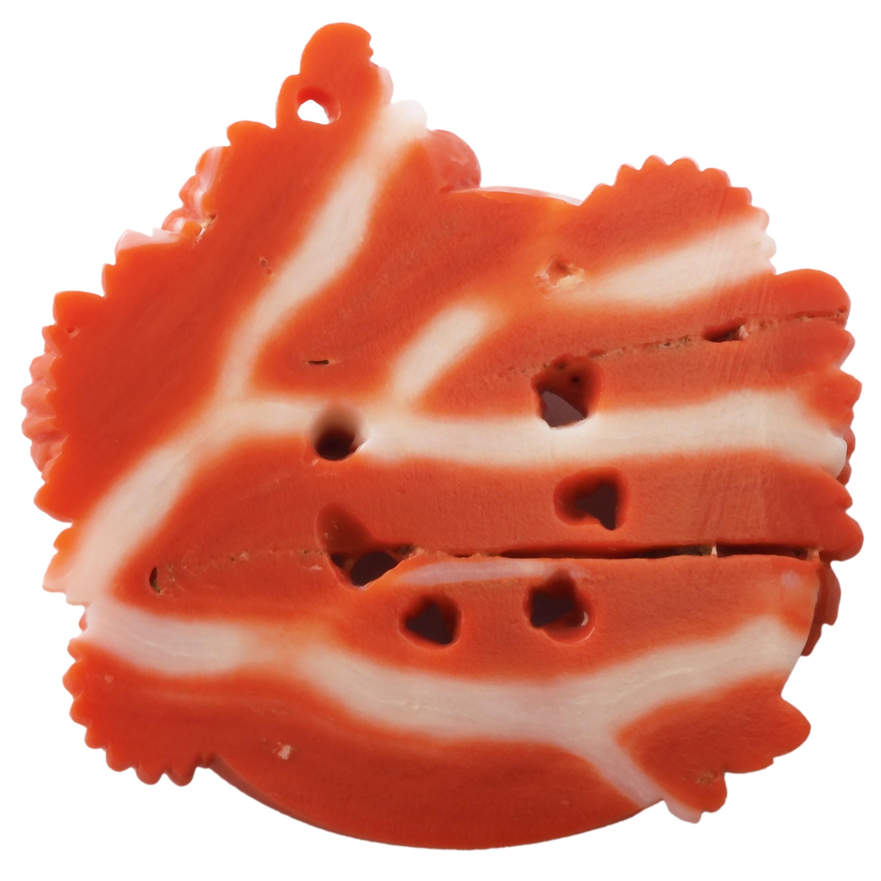 Vintage Japanese Momoiro Sango Carved Coral Plate, Chrysanthemum For Sale 2