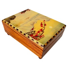 Vintage Japanese Music Box, Hand-Painted, Swiss Reuge Movement, 1960s