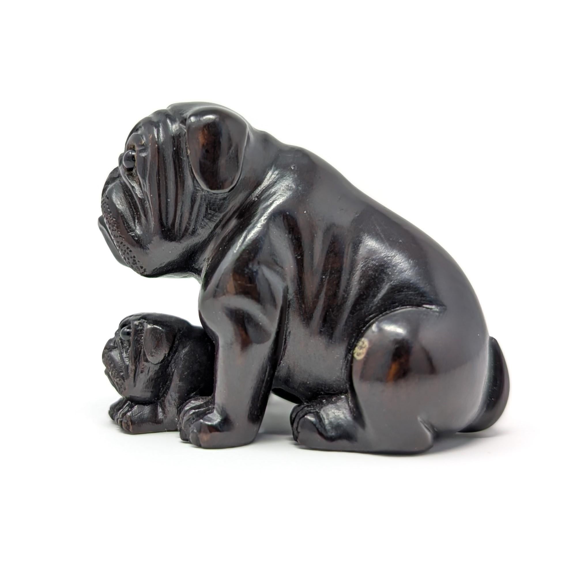 Other Vintage Japanese Netsuke Figure Bulldog Japan Detailed Carved Wood Dog Figurine