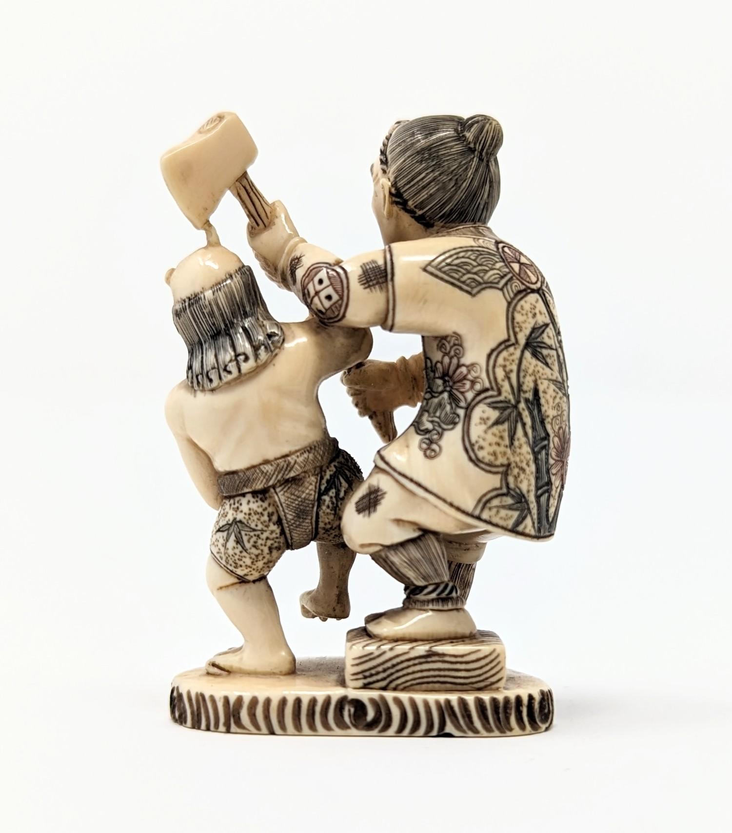 Other Vintage Japanese Netsuke Figure Oni Demon Japan Detailed Carved Bone For Sale