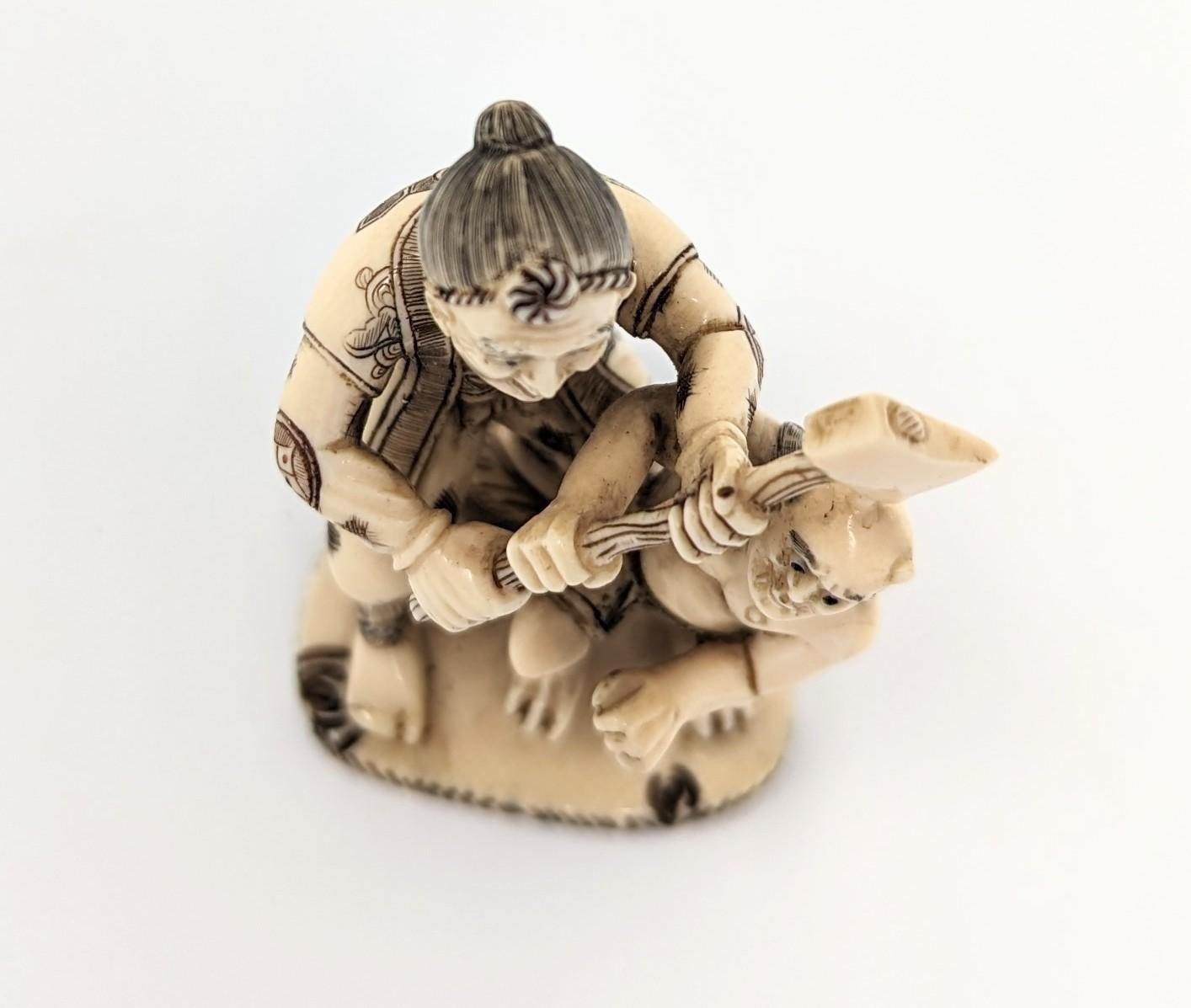 Figure japonaise rétro Oni Demon Japan détails sculptés en vente 1