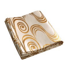 Vintage Japanese Obi, abstract wave pattern gold on white