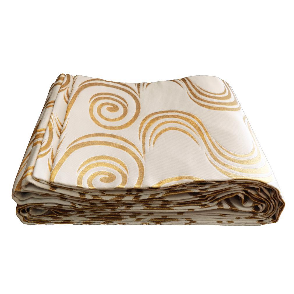 Obi japonés vintage, motivo ondulado abstracto dorado sobre blanco Taisho en venta