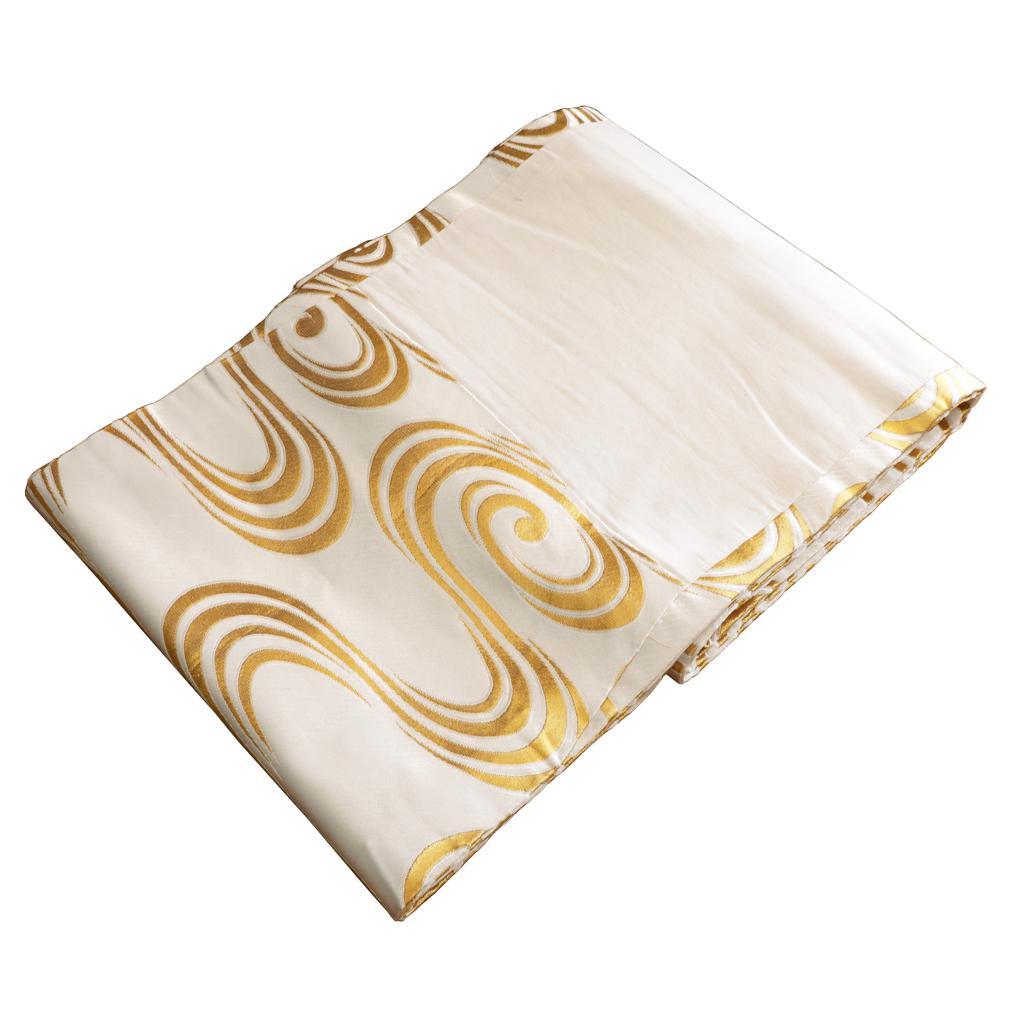 Obi japonés vintage, motivo ondulado abstracto dorado sobre blanco Tejido en venta