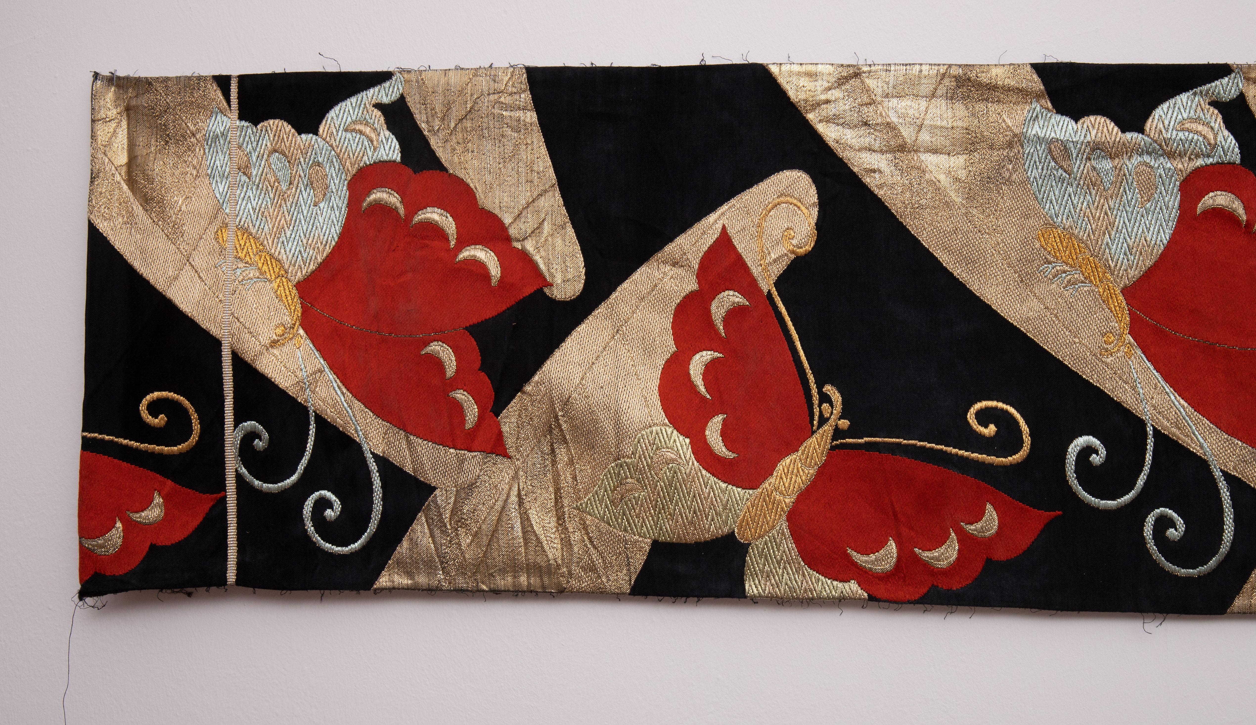 Woven Vintage Japanese Obi Textile, Mid 20th C For Sale
