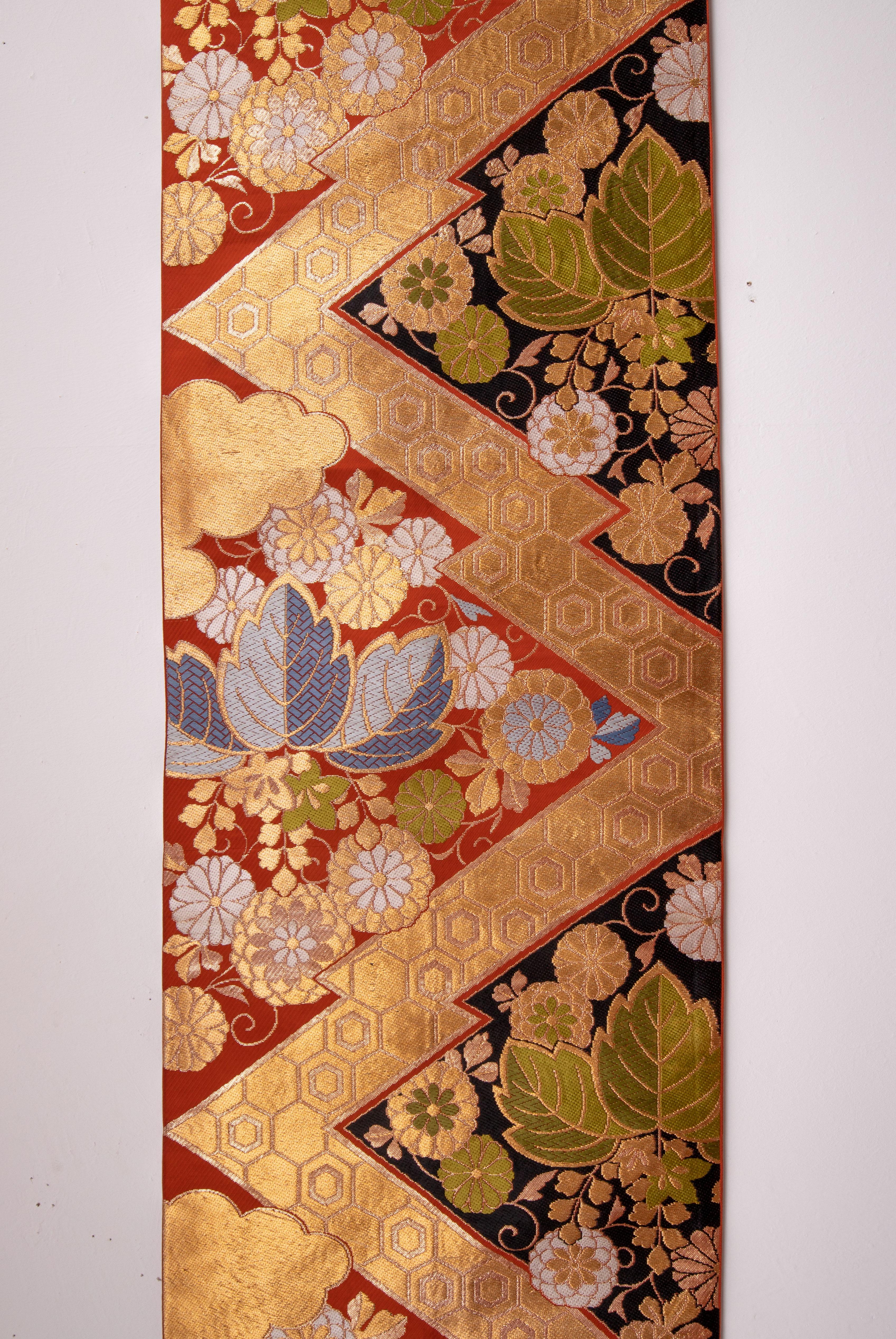 Woven Vintage Japanese Obi Textile, Mid-20th C For Sale