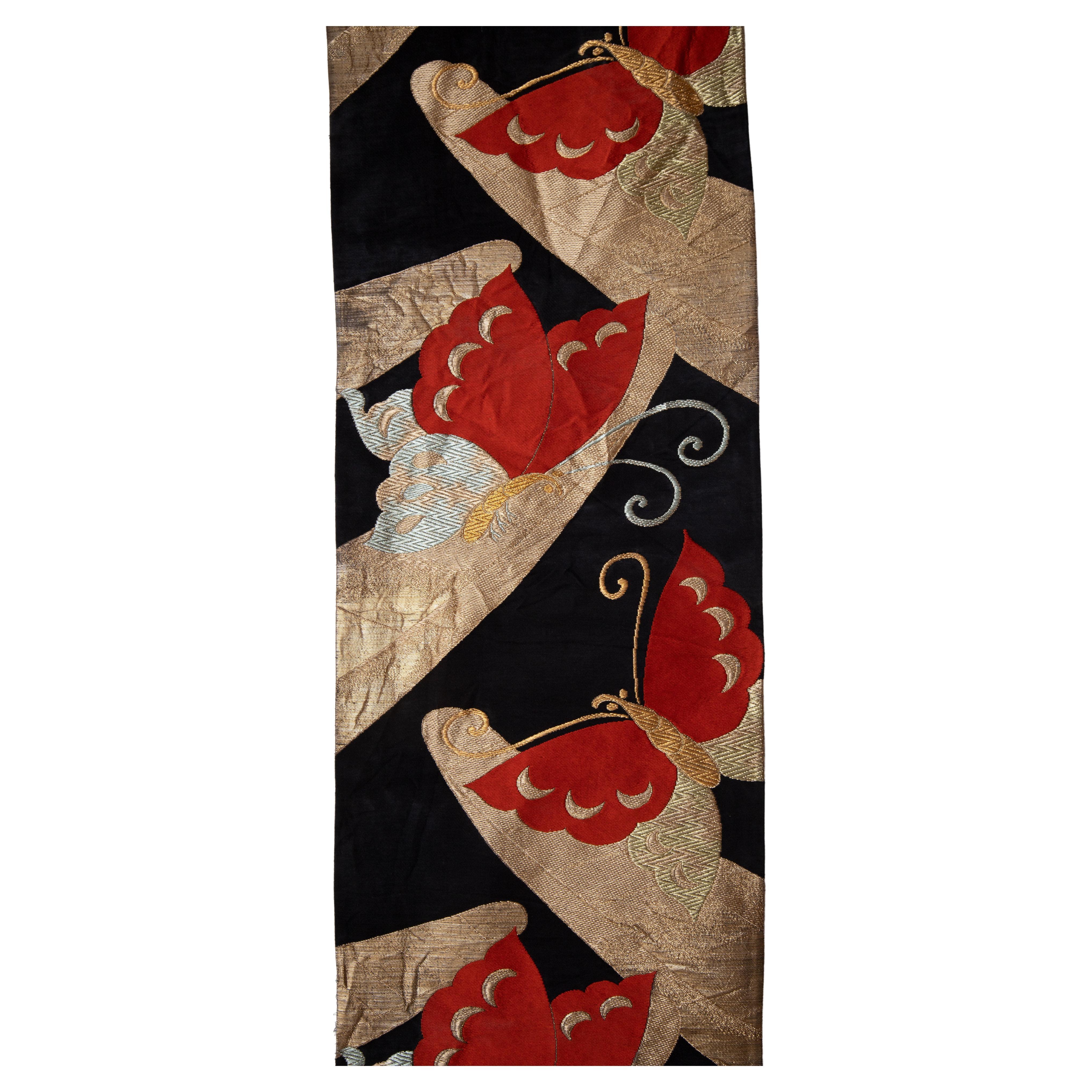 Textile japonais Obi vintage, milieu du XXe siècle