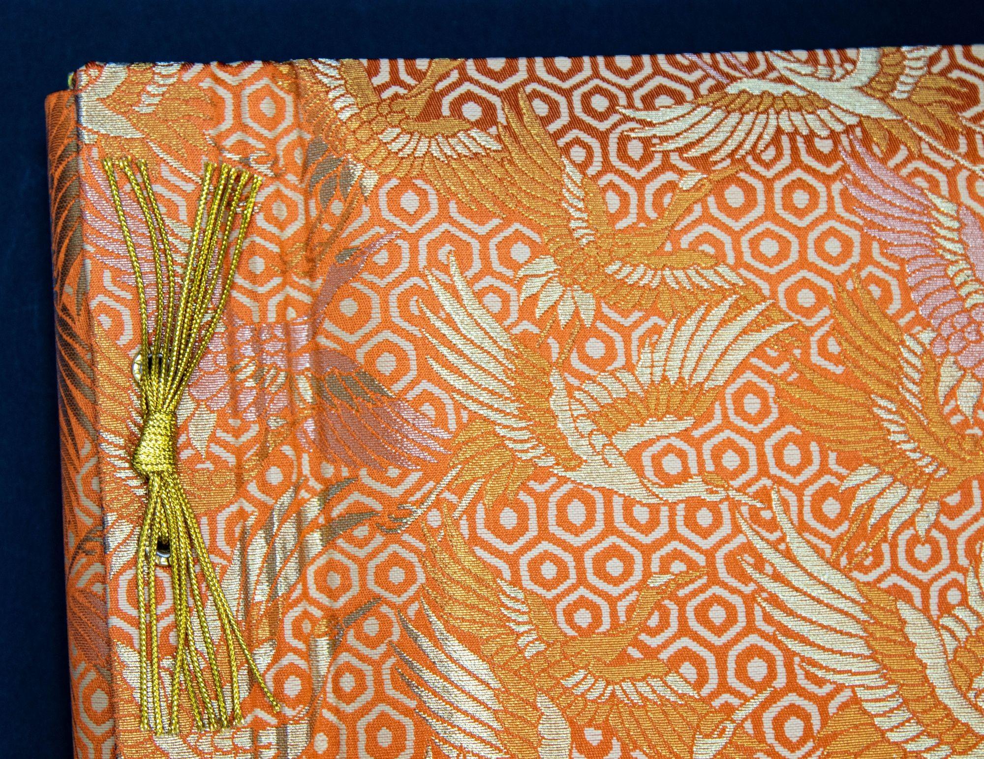 Vintage Japanese Orange Silk Embroidery Vintage Wedding Photo Album in Box For Sale 6