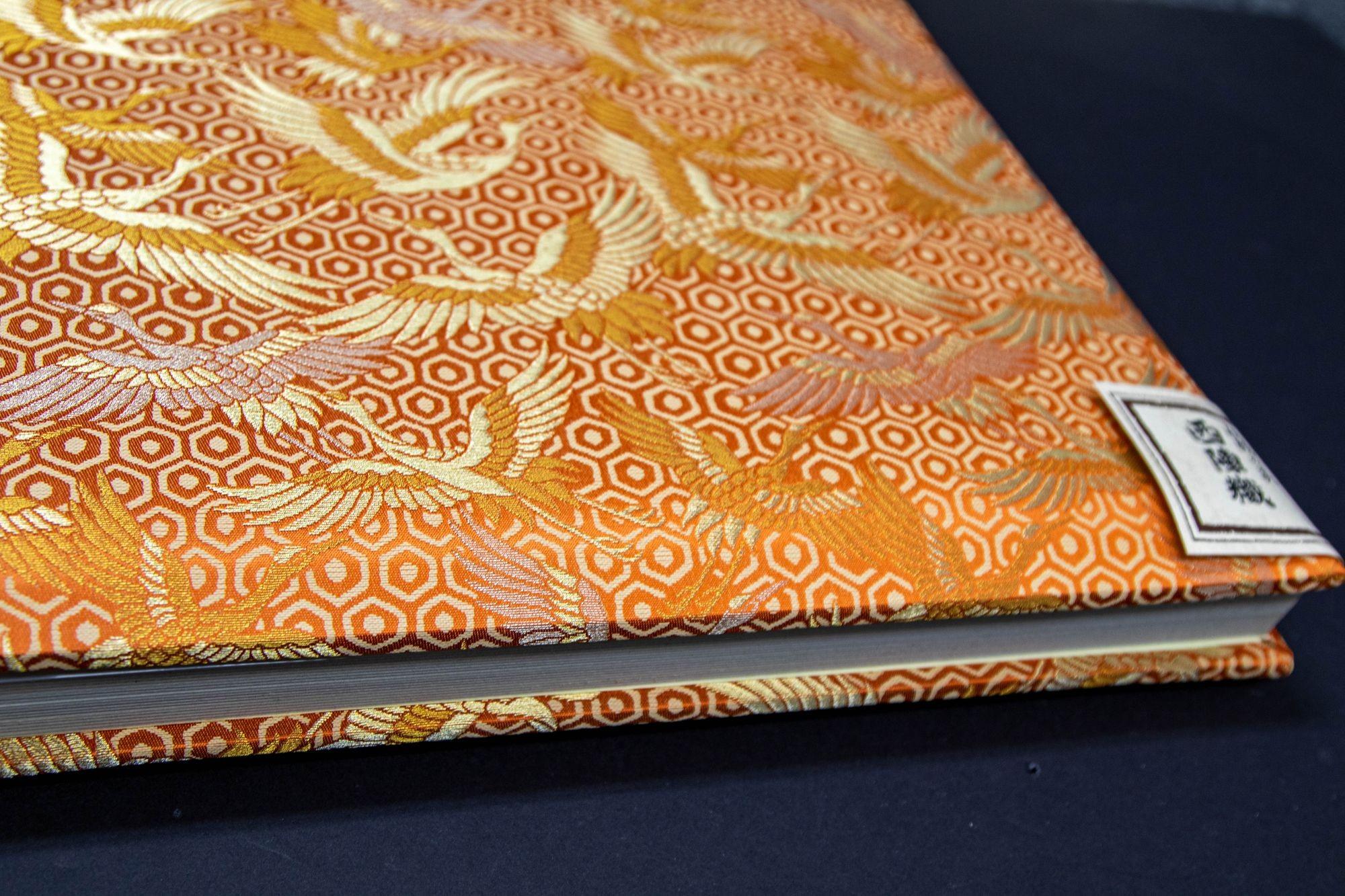 Vintage Japanese Orange Silk Embroidery Vintage Wedding Photo Album in Box For Sale 7