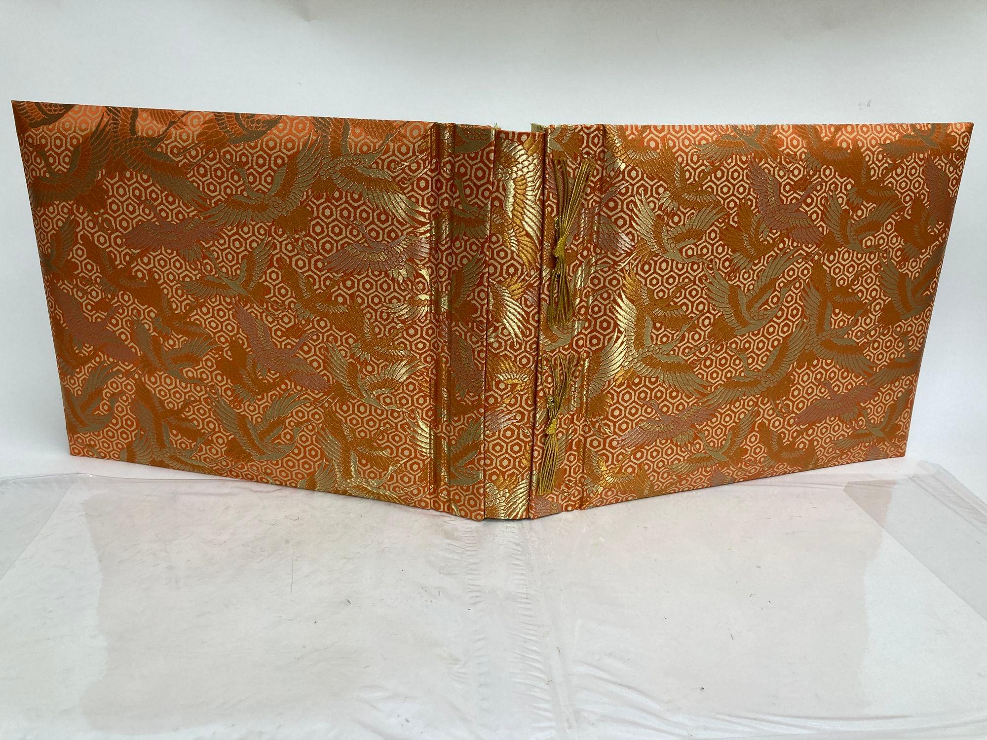 Vintage Japanese Orange Silk Embroidery Vintage Wedding Photo Album in Box For Sale 10