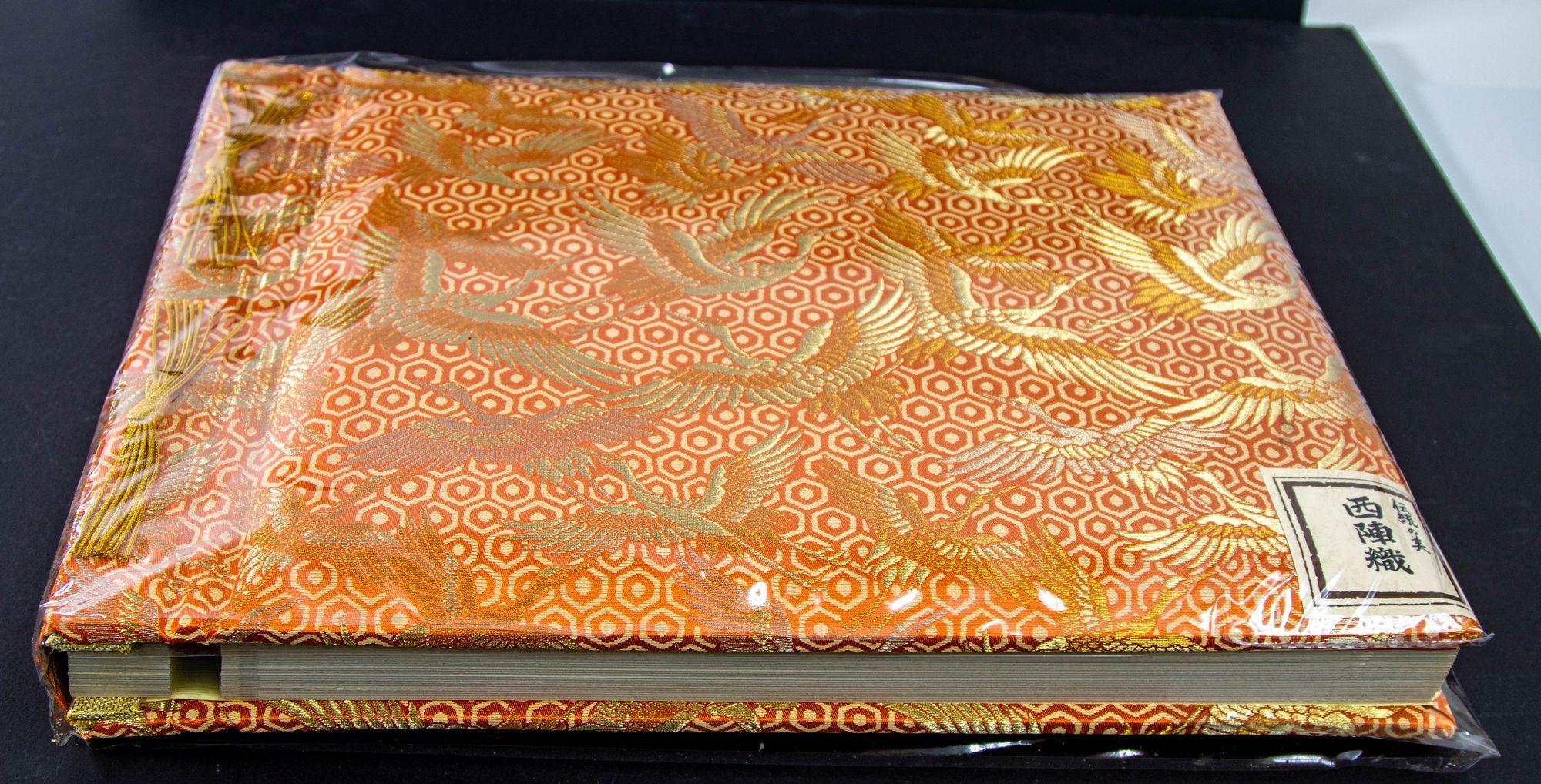 Japonisme Vintage Japanese Orange Silk Embroidery Vintage Wedding Photo Album in Box For Sale