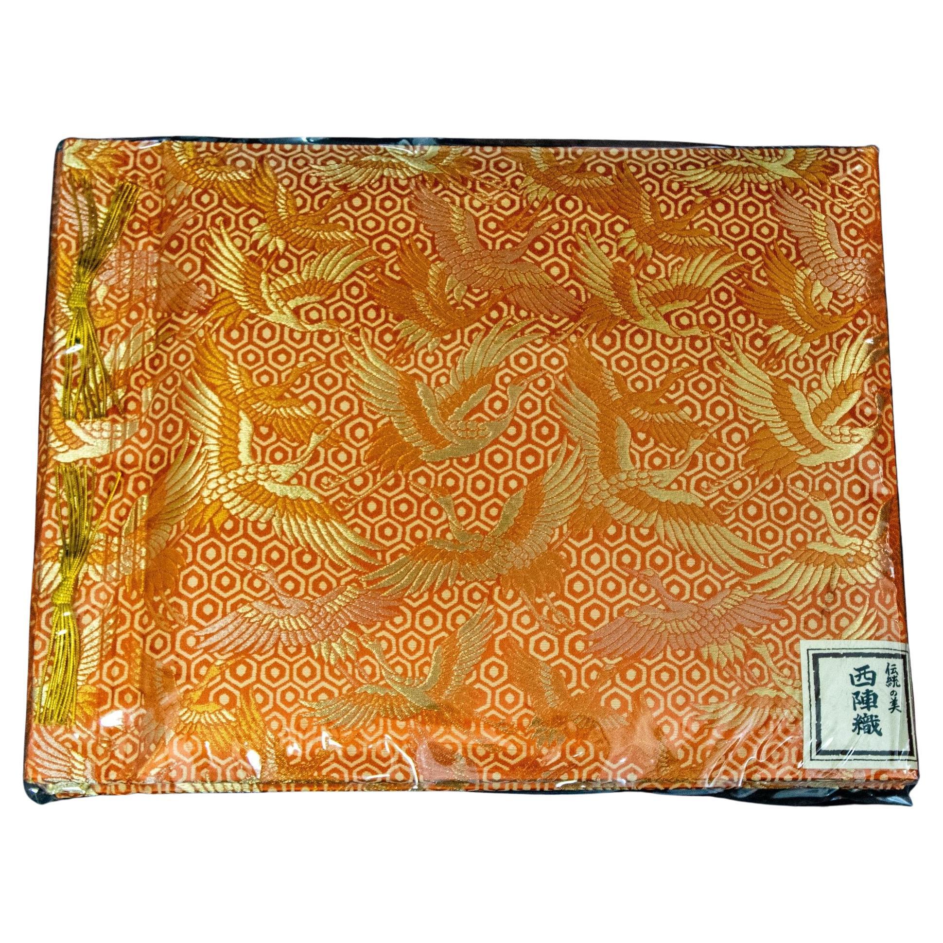 Vintage Japanese Orange Silk Embroidery Vintage Wedding Photo Album in Box For Sale