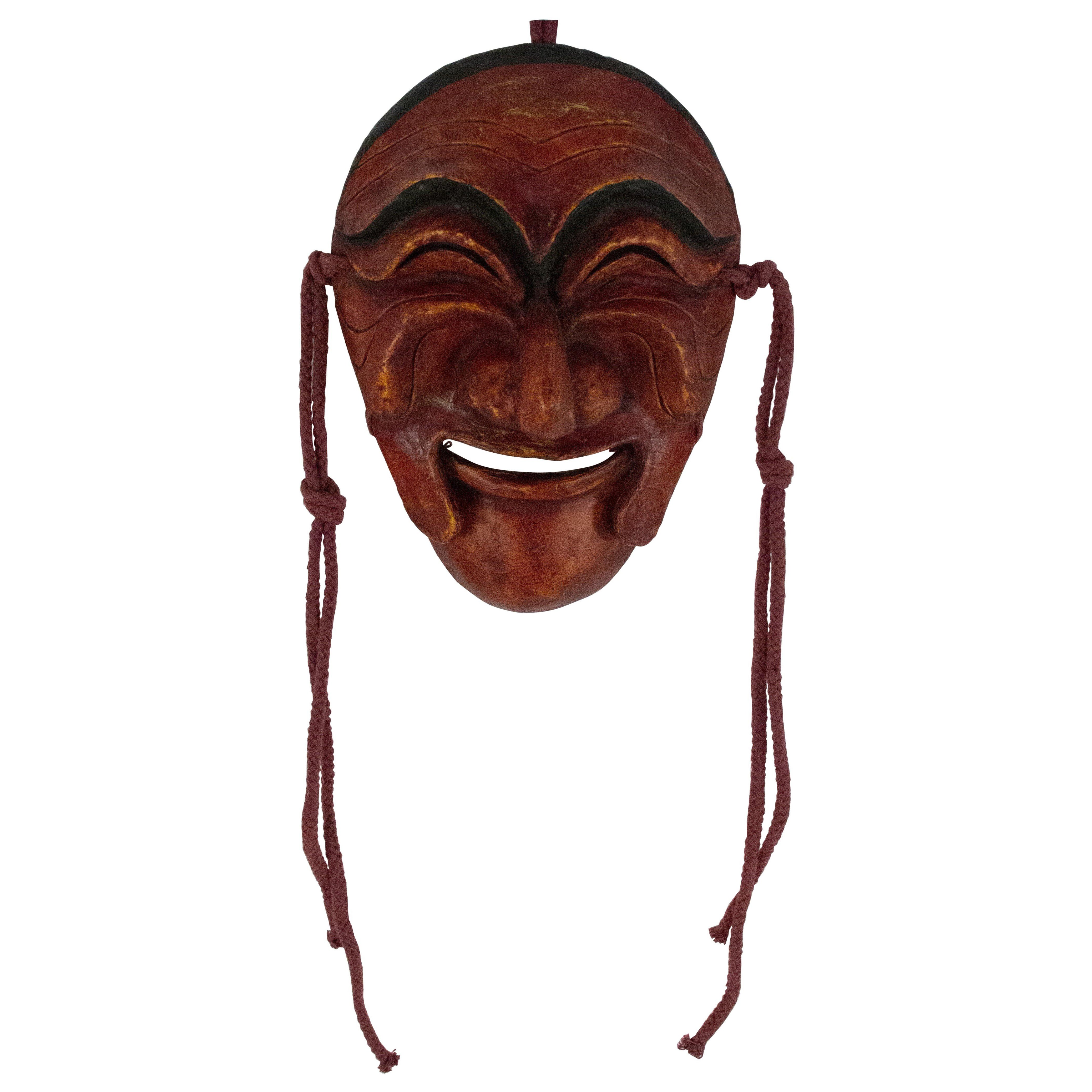 Vintage Japanese Painted Papier-Mache Noh Sonbi Mask For Sale