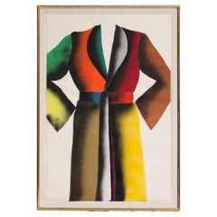 Peinture japonaise d'un kimono dans un cadre en bois doré, signée et numérotée, 1970