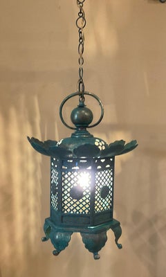 Vintage Japanese Patinated Brass Pagoda Temple Lantern / Pendent -17”x 12”
