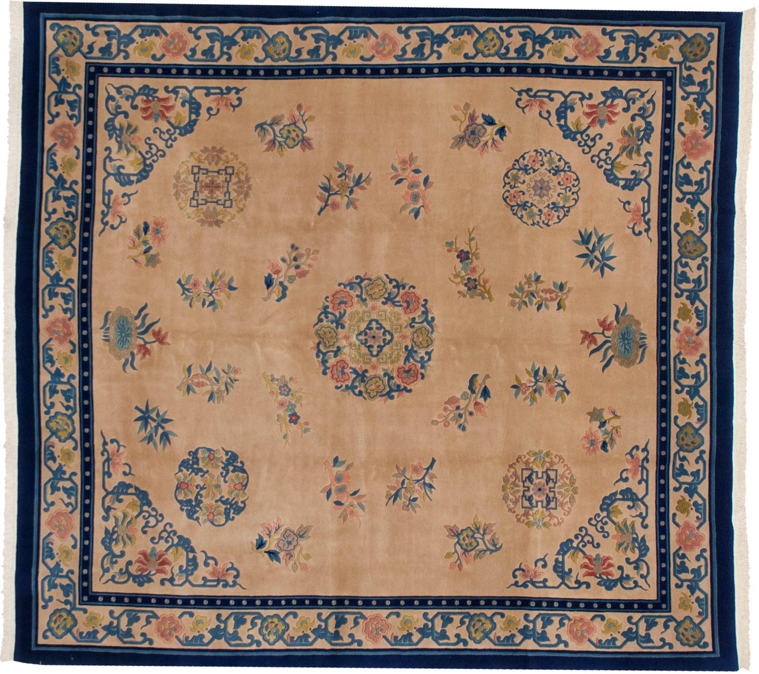 Vintage Japanese Peking Design Square Carpet For Sale 3