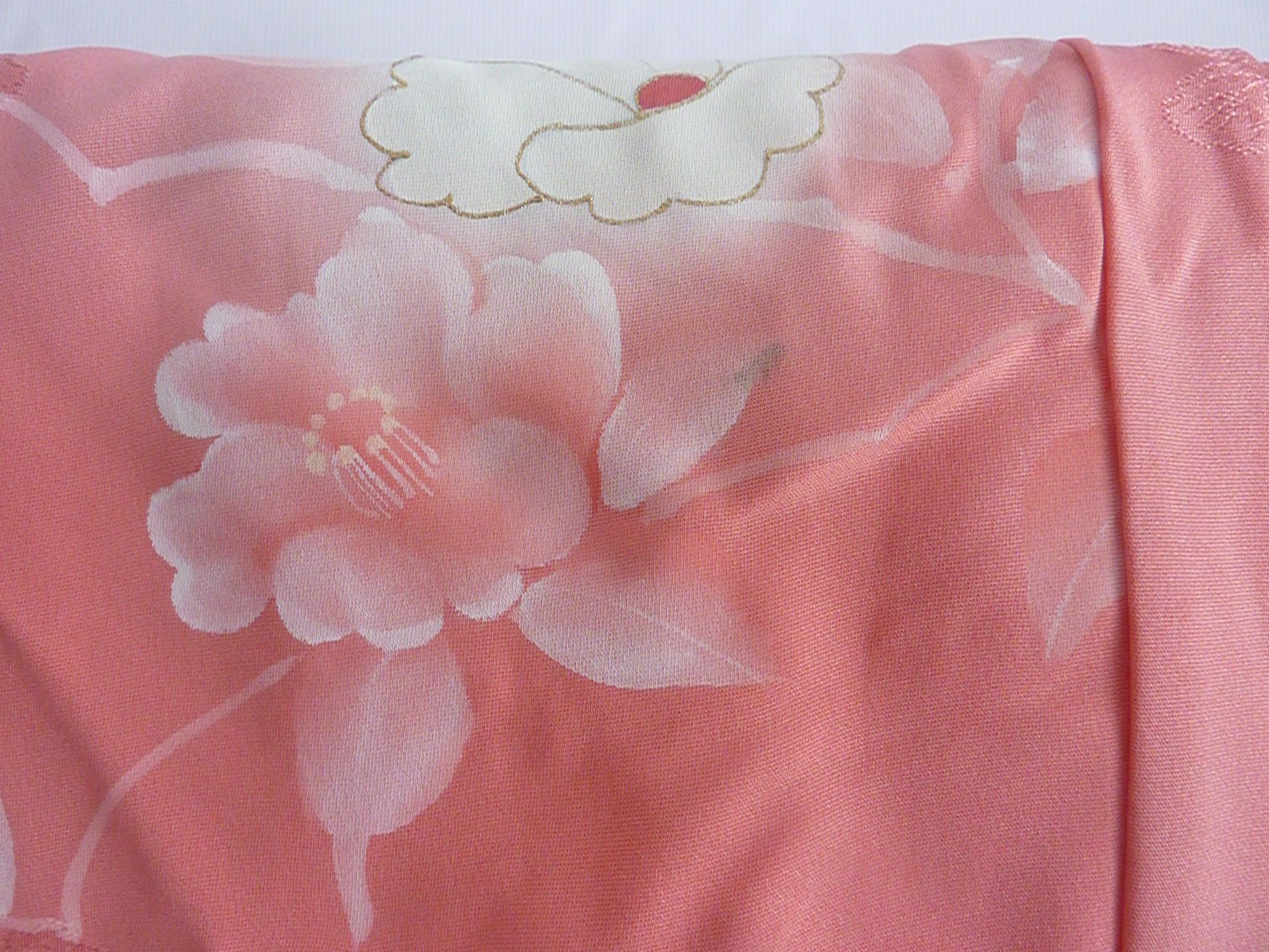 Pink Vintage Japanese pink silk peony kimono boho jacket with gold embroidery 