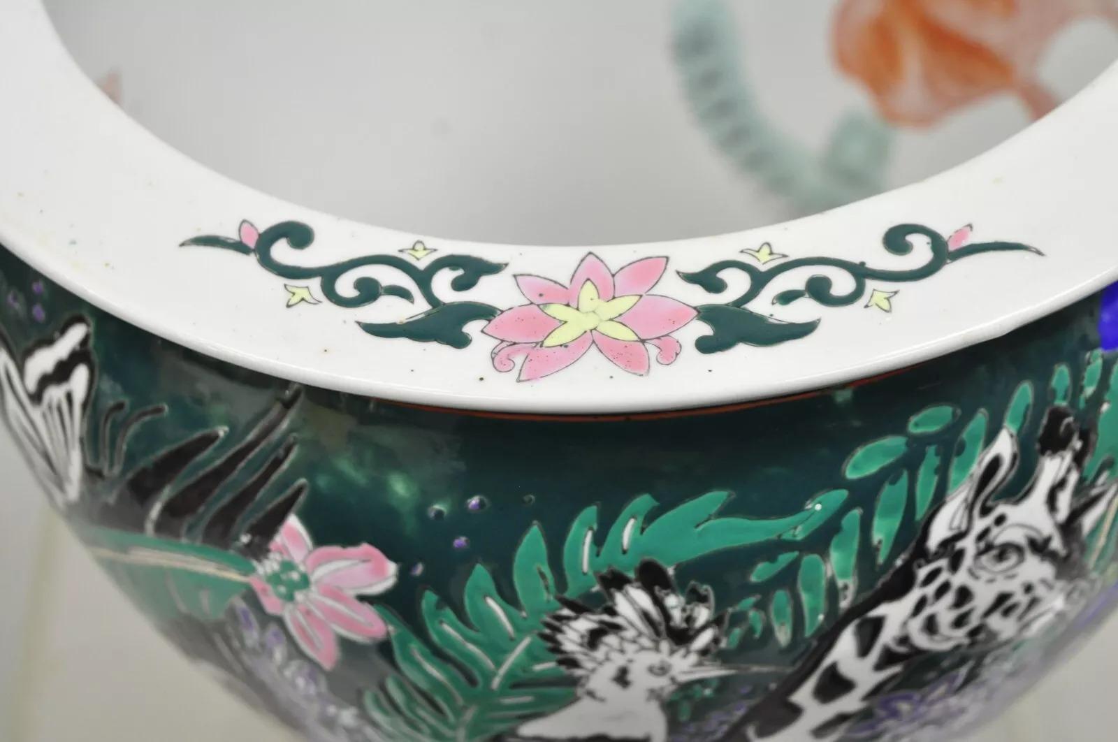 Jardiniere Cachepot Pot en Porcelaine Japonaise Vintage Animal Sauvage Africain 7