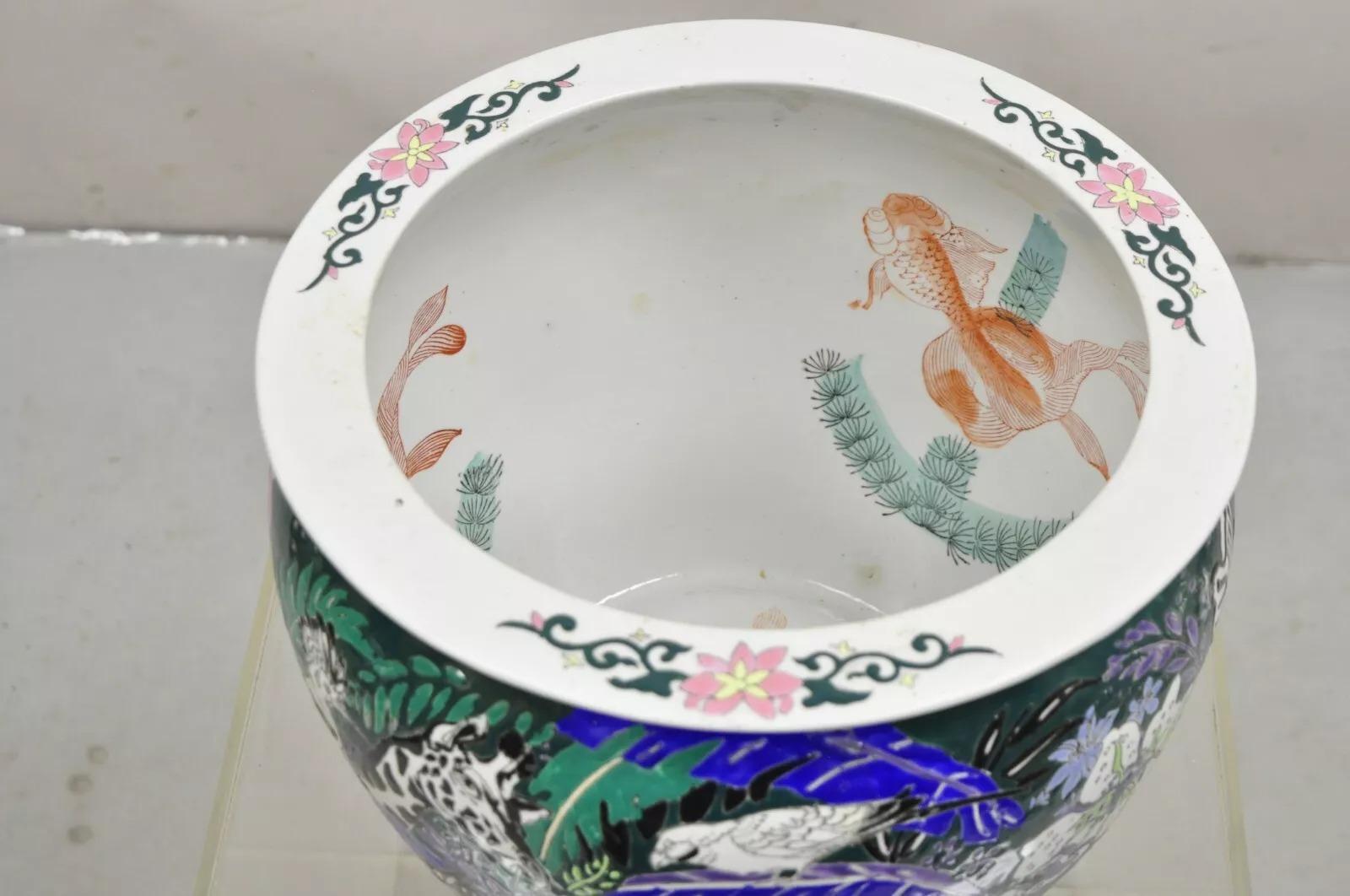 20th Century Vintage Japanese Porcelain African Wild Animal Jardiniere Cachepot Planter Pot For Sale