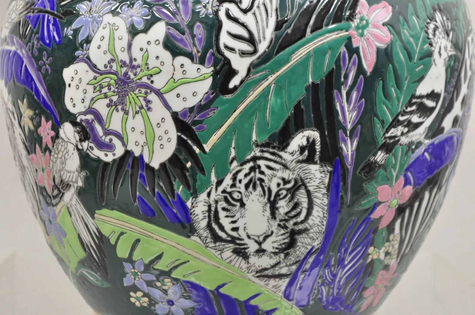 Jardiniere Cachepot Pot en Porcelaine Japonaise Vintage Animal Sauvage Africain 3