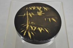 Vintage Japanese Porcelain Sweet Meat Serving Dish Set in Black Lacquer Box