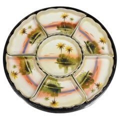 Juego Vintage Japonés de Porcelana para Servir Carne Dulce en Caja de Laca Negra
