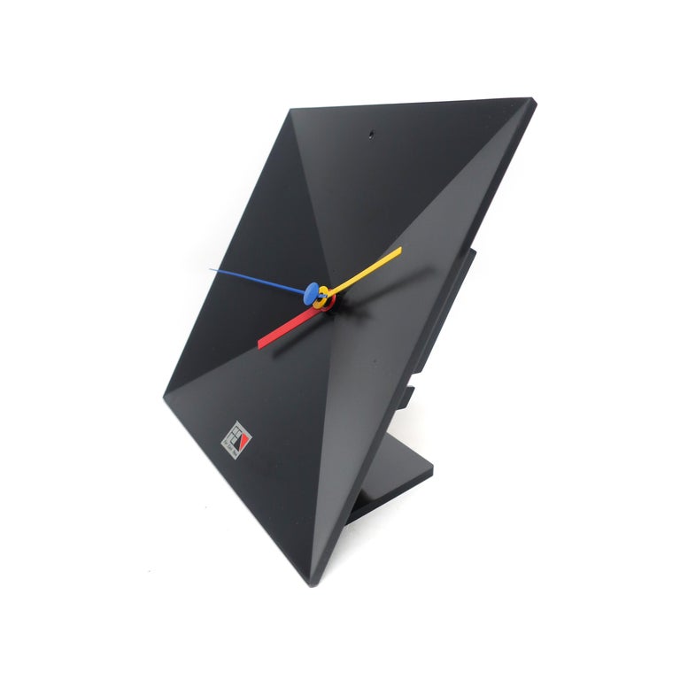 Vintage Japanese Postmodern Black Clock For Sale at 1stDibs