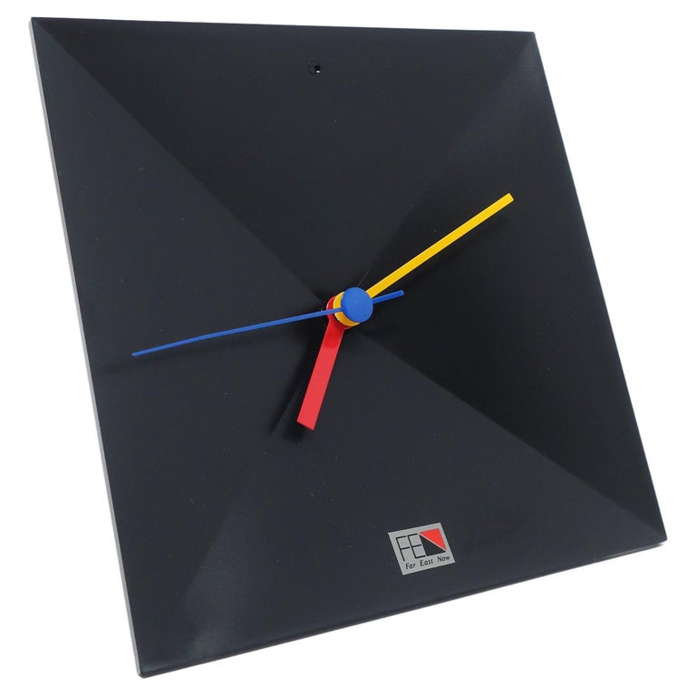 Vintage Japanese Postmodern Black Clock For Sale at 1stDibs
