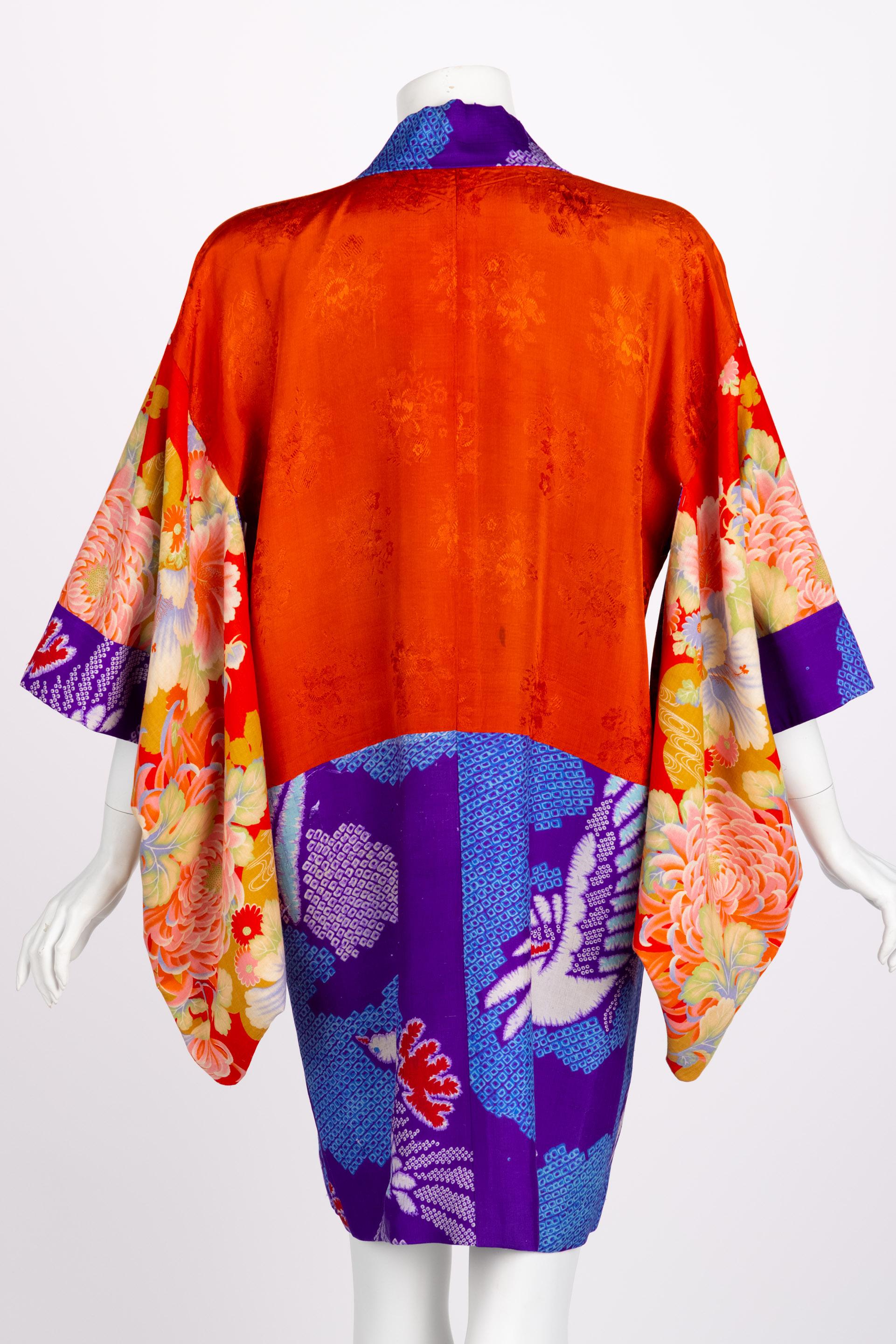 Japanische lila-blaue Vogel-Kimono-Jacke im Angebot 6