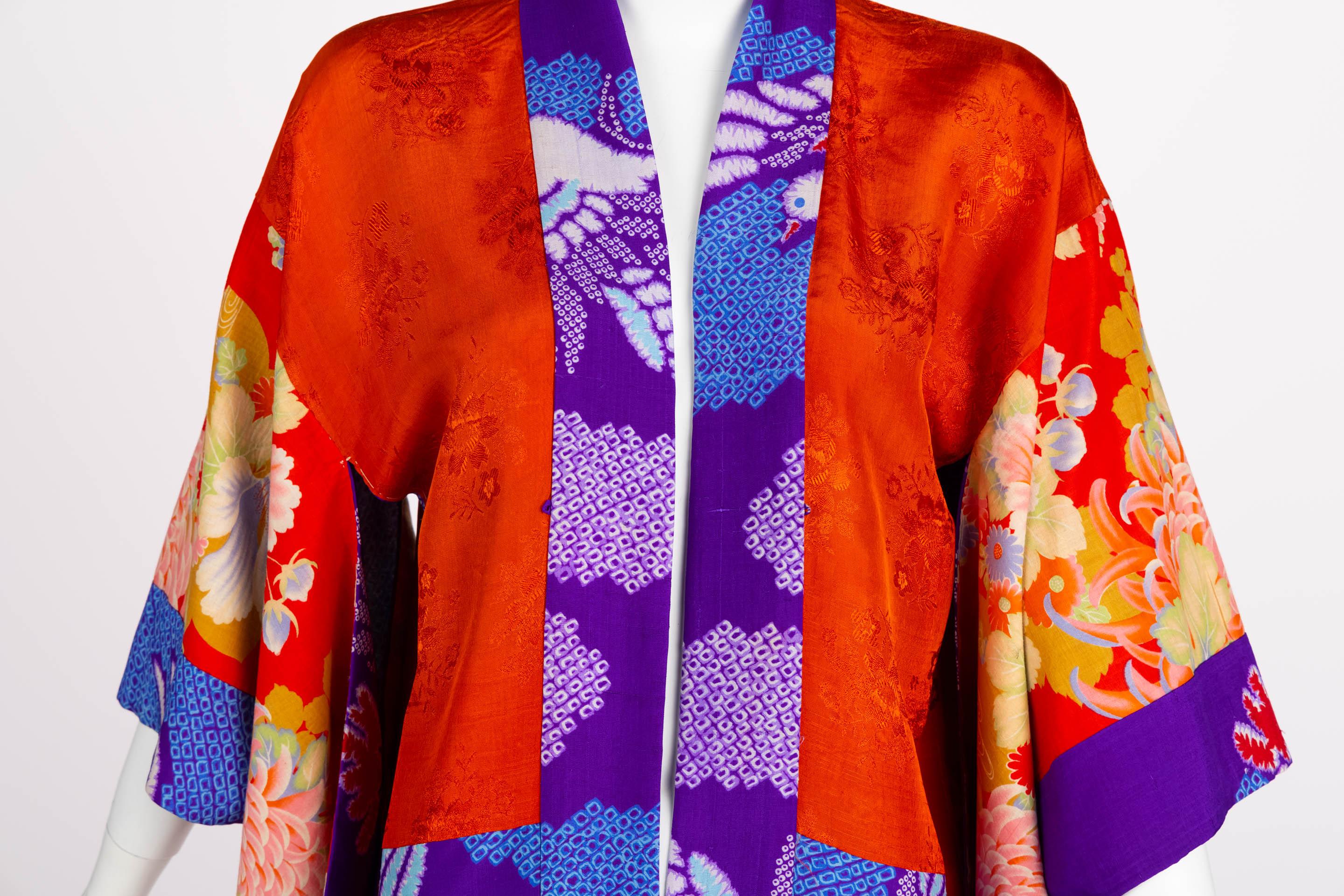 Japanische lila-blaue Vogel-Kimono-Jacke im Angebot 7