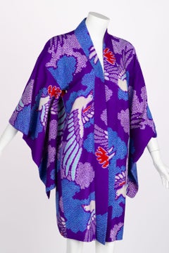Vintage Japanese Purple Blue Bird Kimono Jacket