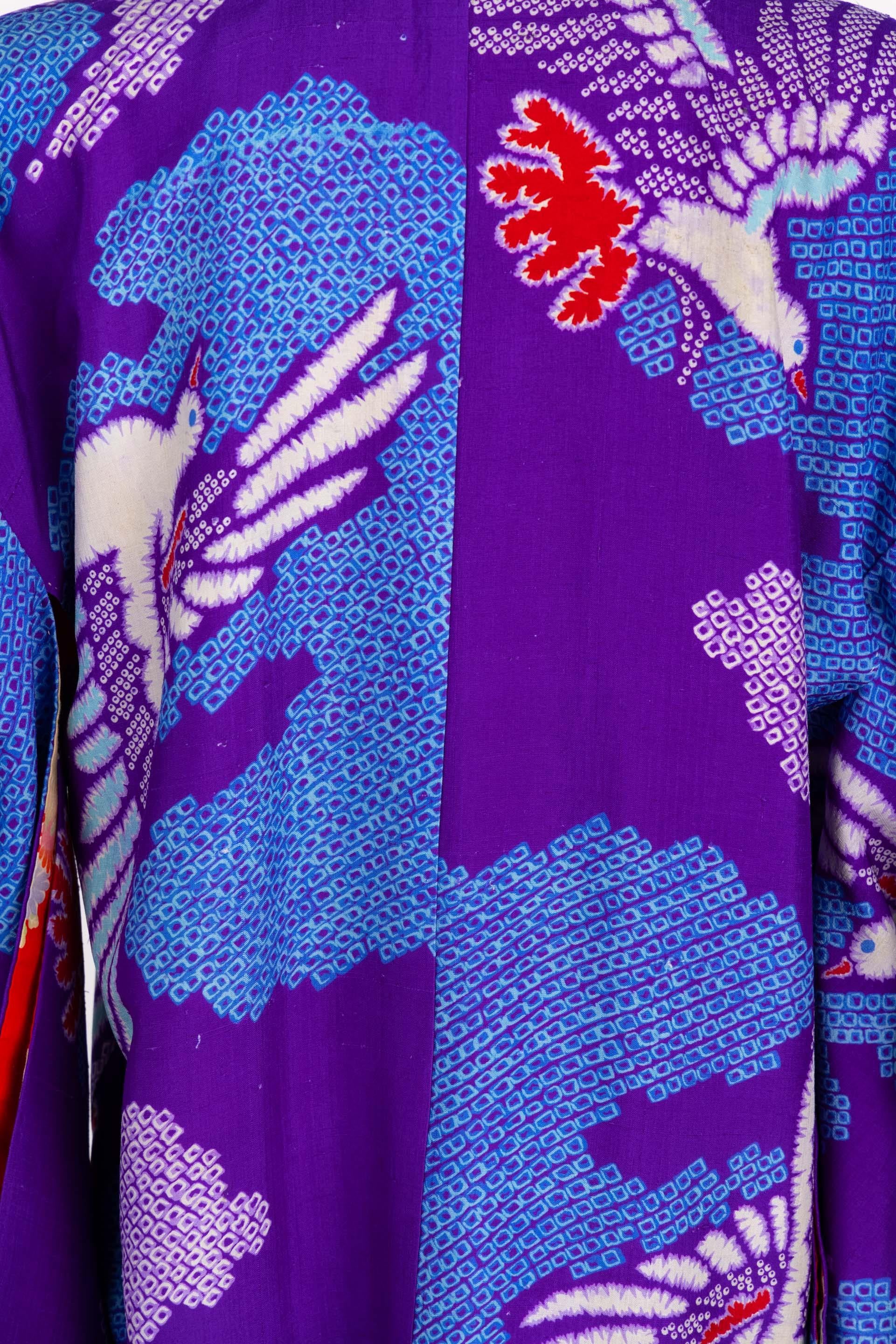 Vintage Japanese Purple Blue Bird Kimono Jacket For Sale 2