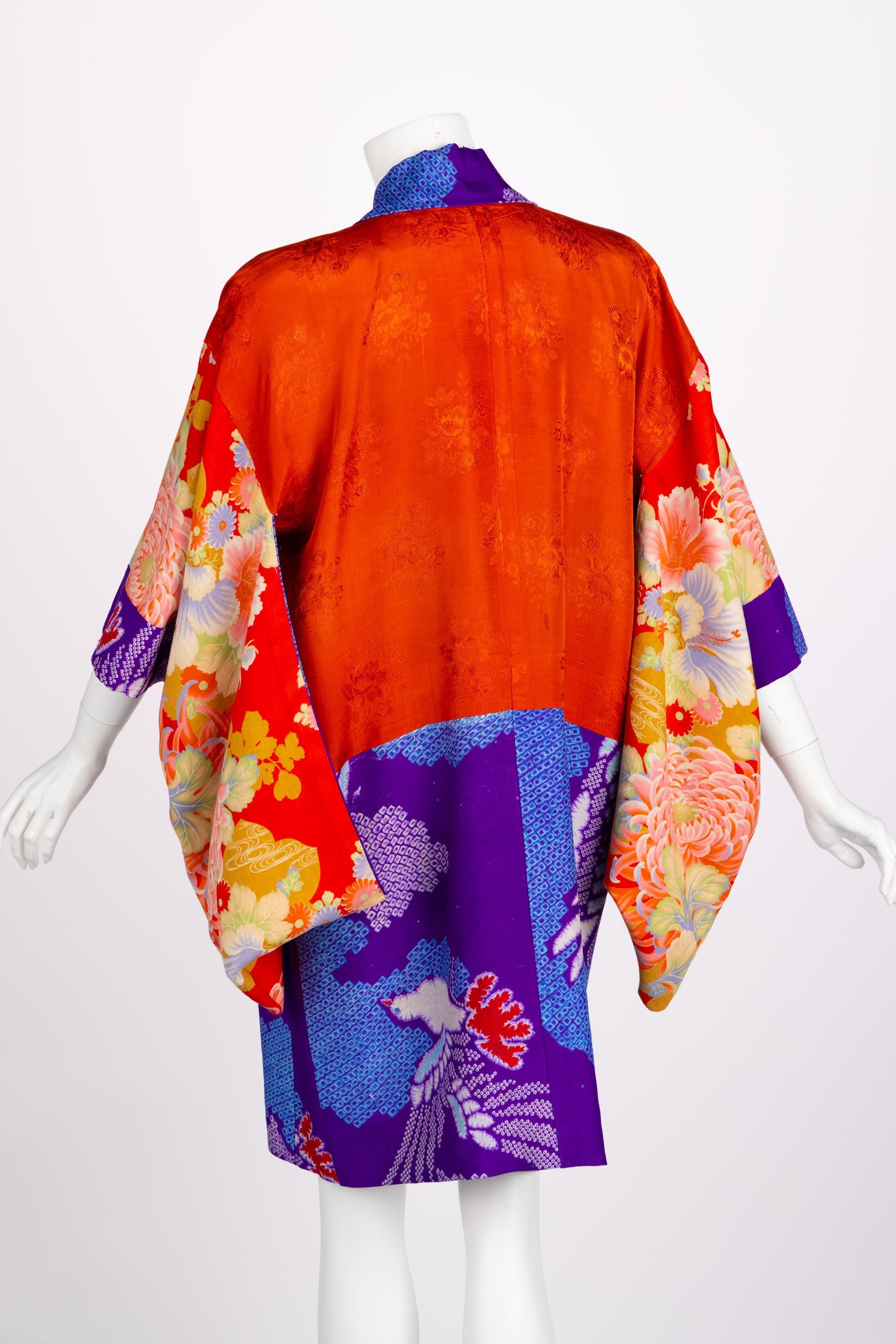 Japanische lila-blaue Vogel-Kimono-Jacke im Angebot 5