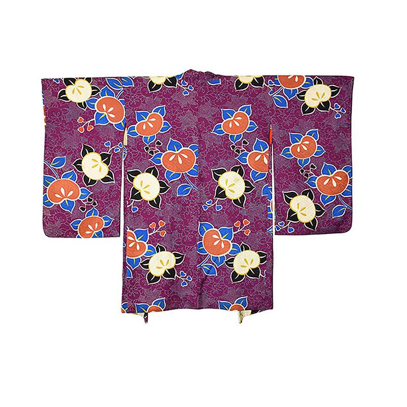 Vintage Japanese Purple Silk Haori with Mandarin Motif, Early 20th Century