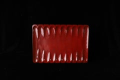 Vintage Japanese Red Lacquer Tray – Minimalist Carved Design, 20th Century